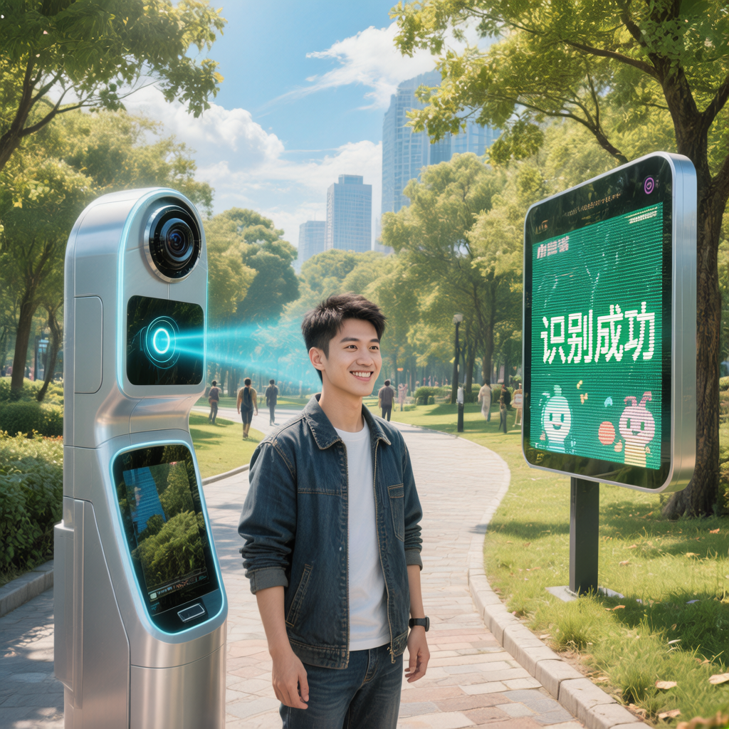 科技感插画风格_智慧步道人脸识别系统示意图_一个年轻人站在采_2026-04-20T09-05-21.png